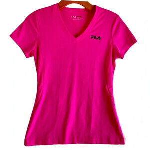 FILA T-Shirt,Hot Pink Size XS, V-Neck, Fit & Stretch, Workout Top short sleeves